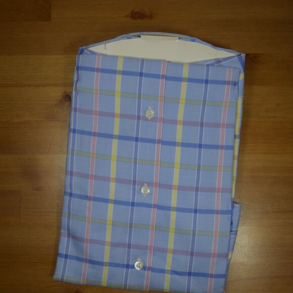 $950 NEW BRIONI DRESS SHIRT BLUE SALMON PINK PLAID CHECK HAND MADE XL 43 17 - Picture 11 of 11